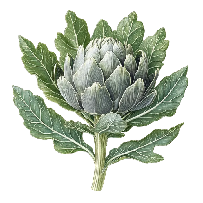 Watercolor botanical illustration of artichoke