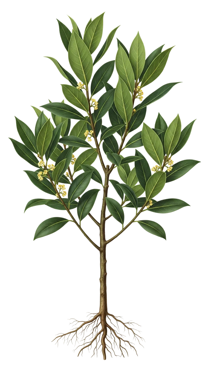 Watercolor illustration of a bay laurel plant
