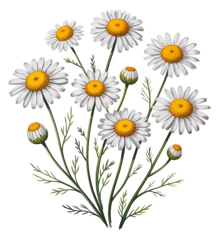 Watercolor botanical illustration of chamomile