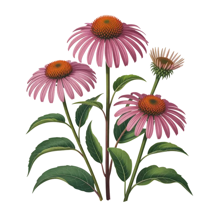 Watercolor botanical illustration of echinacea