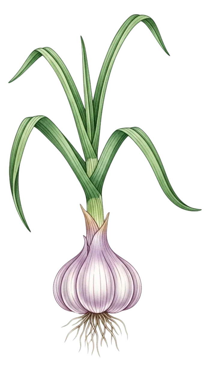 Watercolor botanical illustration of garlic