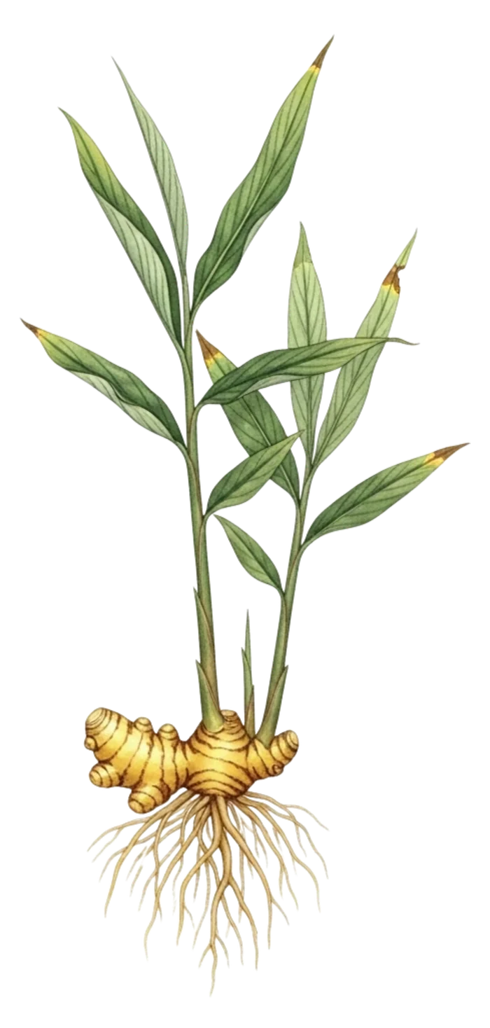 Watercolor botanical illustration of ginger
