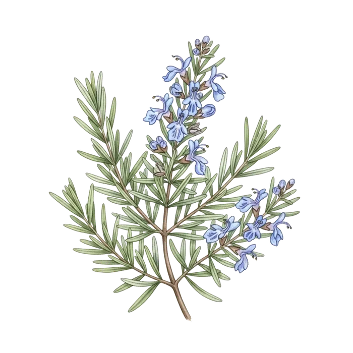 Watercolor botanical illustration of rosemary