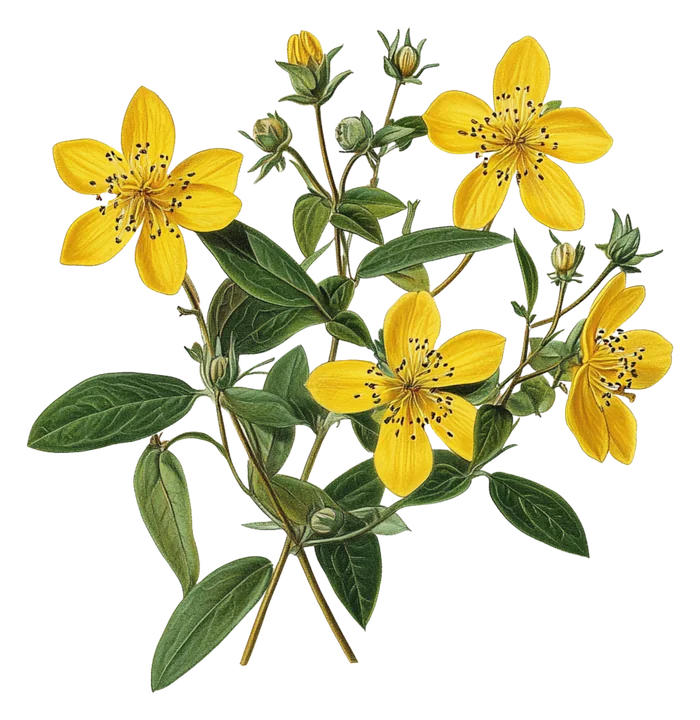 Watercolor botanical illustration of St. John's wort