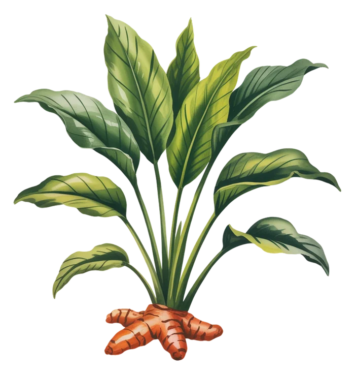Watercolor botanical illustration of turmeric